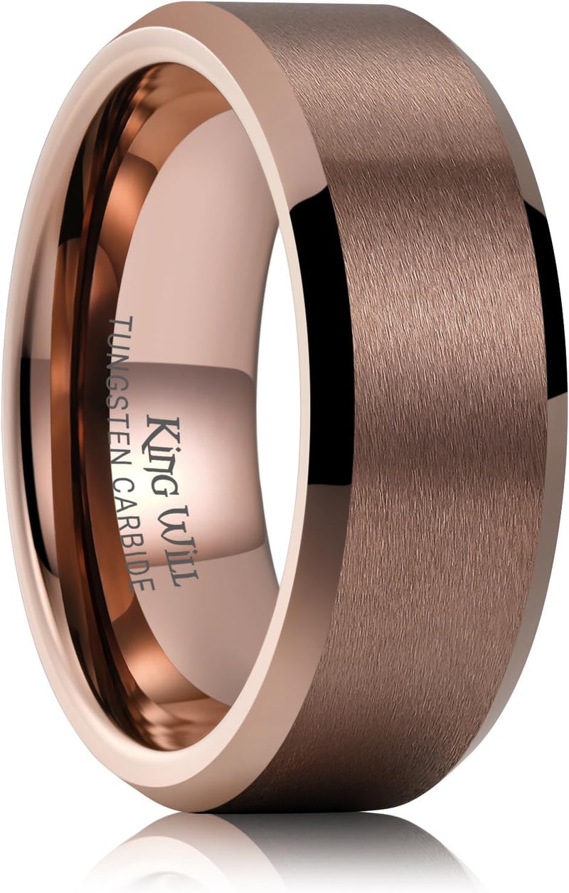 King Will Tungsten Men's Wedding Ring - Available in 6mm to 10mm, Black/Silver, Matte Finish, Beveled Polished Edge, Comfort Fit - Image 1